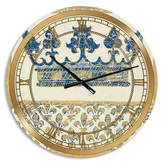 Designart 'Fleur De Lis Gold Crown Glam Wall Clock